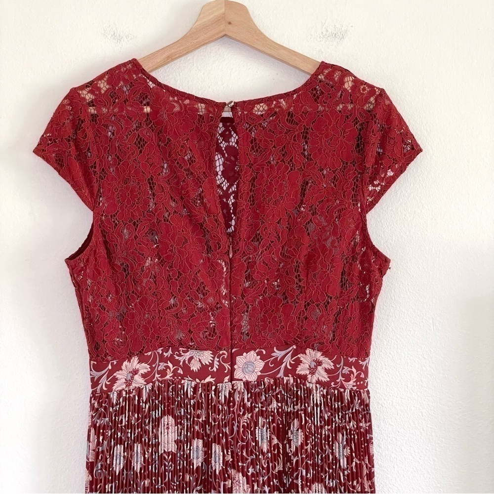 Anthropologie Plenty by Tracy Reese Arcadia Pleated Floral Midi Dress Crimson 8 - Picture 9 of 16